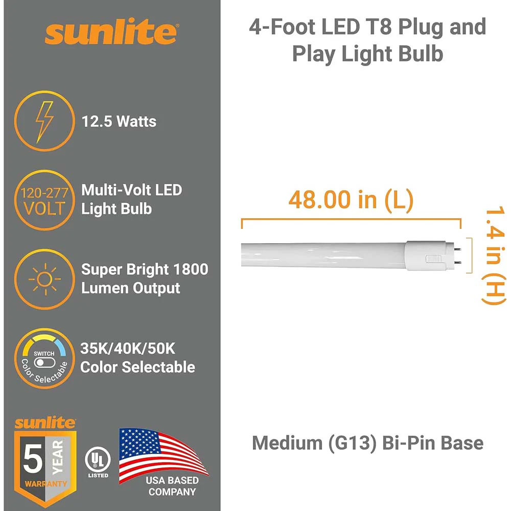 25Pk - Sunlite 12.5w 4-FT LED T8 Glass Tube Bulb CCT Tunable G13 Base 120-277V - Image 2