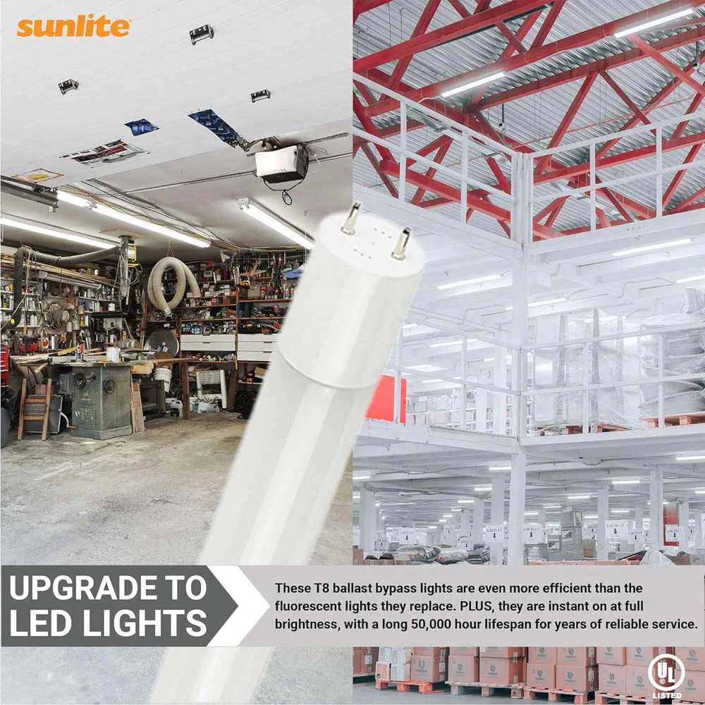 25Pk - Sunlite 17w LED T8 Light Tube 48-in G13 Base Frosted 4000K Ballast Bypass - Image 5