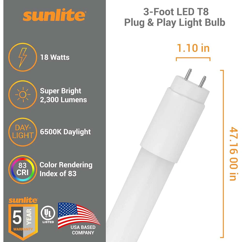 25Pk - Sunlite 18w 4-FT LED T8 Glass Tube Bulb G13 Base 6500K Daylight 120-277V - Image 2