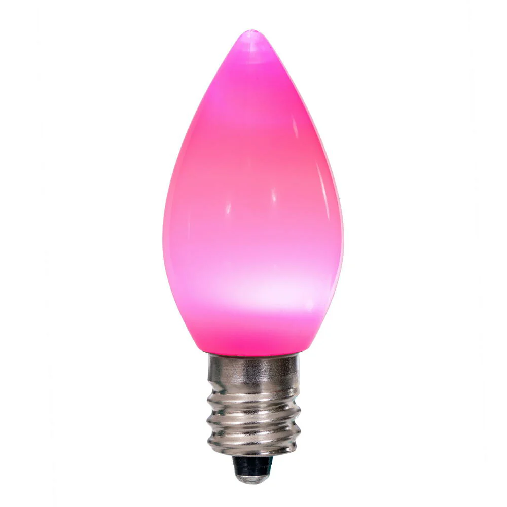 25Pk - Vickerman .6W C7 Ceramic LED 3 diodes Pink Light Bulb 120v