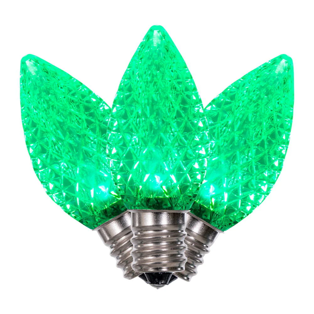 25Pk - Vickerman .6W C7 LED Green Faceted Twinkle Light Bulb 120v - Image 2