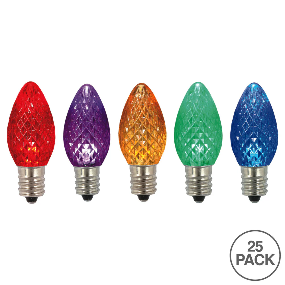25Pk - Vickerman .6W C7 LED Multi-colored Faceted Twinkle Light Bulb - Image 2