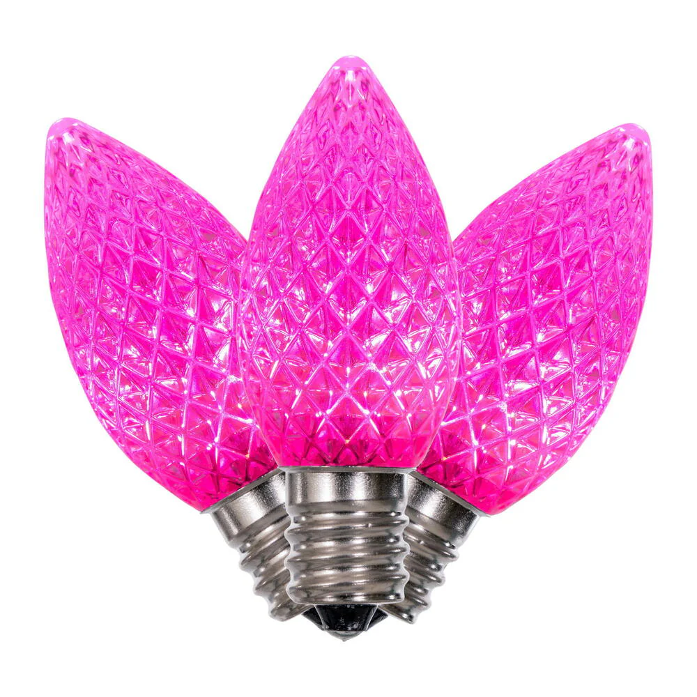 25Pk - Vickerman .6W C7 LED Pink Faceted Twinkle Light Bulb 120v - Image 2
