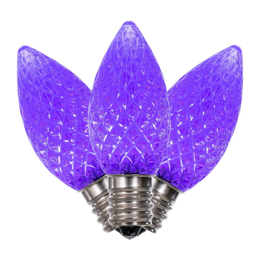 25Pk - Vickerman .6W C7 LED Purple Faceted Twinkle Replacement Light Bulb 120v - Image 2