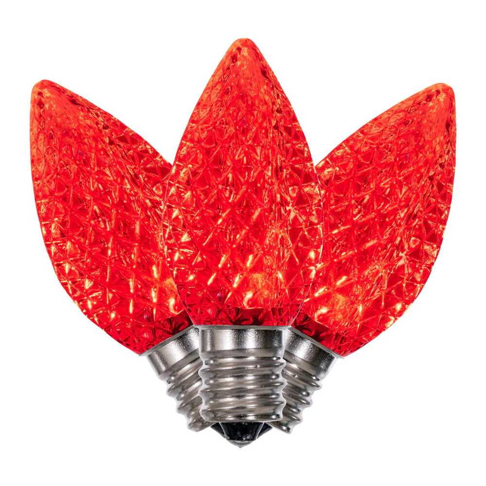 25Pk - Vickerman .6W C7 LED Red Faceted Twinkle Light Bulb 120v - Image 2