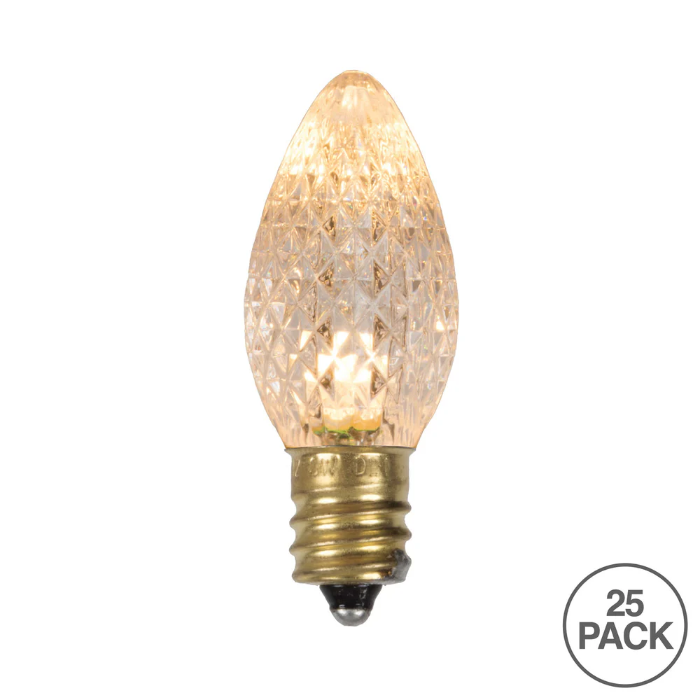 25Pk - Vickerman .6W C7 LED Sunny Warm White Faceted Twinkle Light Bulb 120v - Image 2