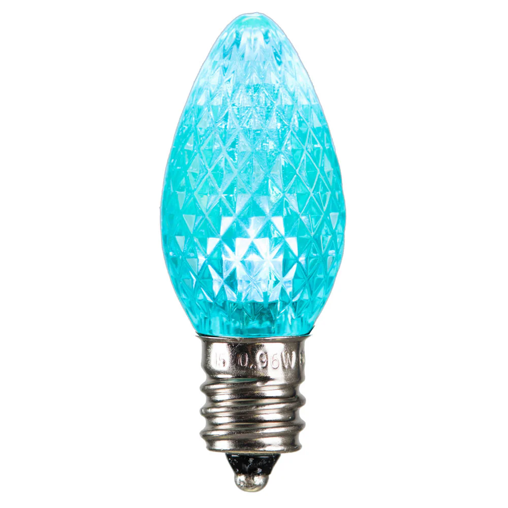 25Pk - Vickerman .6W C7 LED Teal Faceted Twinkle Light Bulb 120v