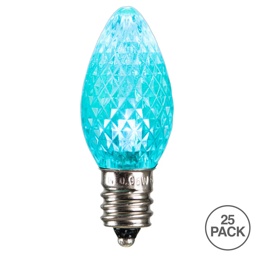 25Pk - Vickerman .6W C7 LED Teal Faceted Twinkle Light Bulb 120v - Image 2