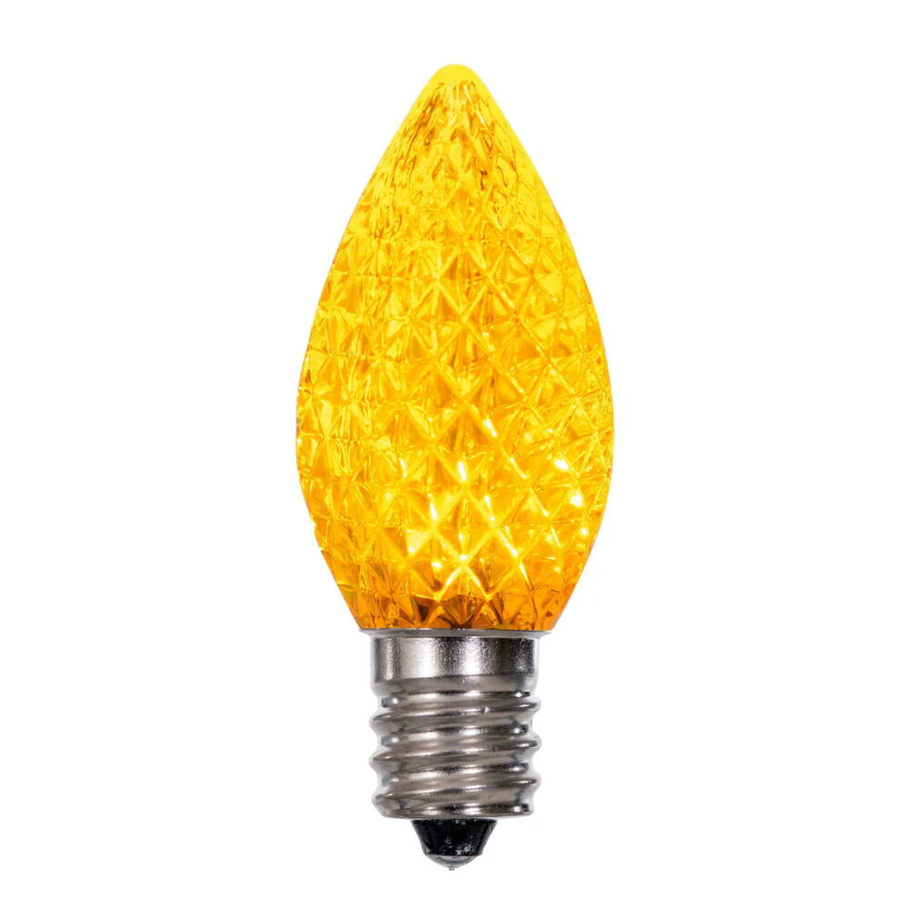 25Pk - Vickerman .6W C7 LED Yellow Faceted Twinkle Light Bulb 120v