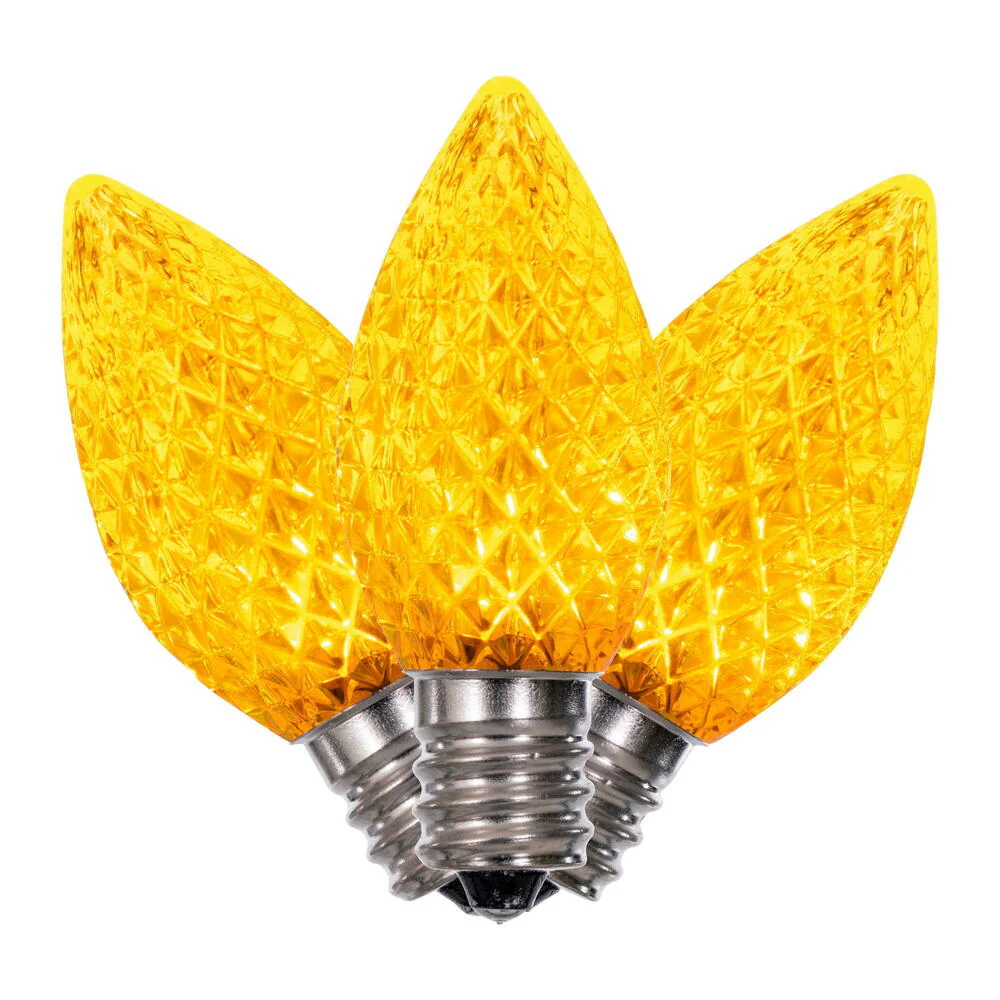 25Pk - Vickerman .6W C7 LED Yellow Faceted Twinkle Light Bulb 120v - Image 2