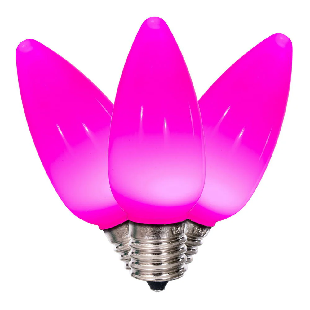 25Pk - Vickerman .8W C9 Ceramic LED Pink Light Bulb 120v - Image 2