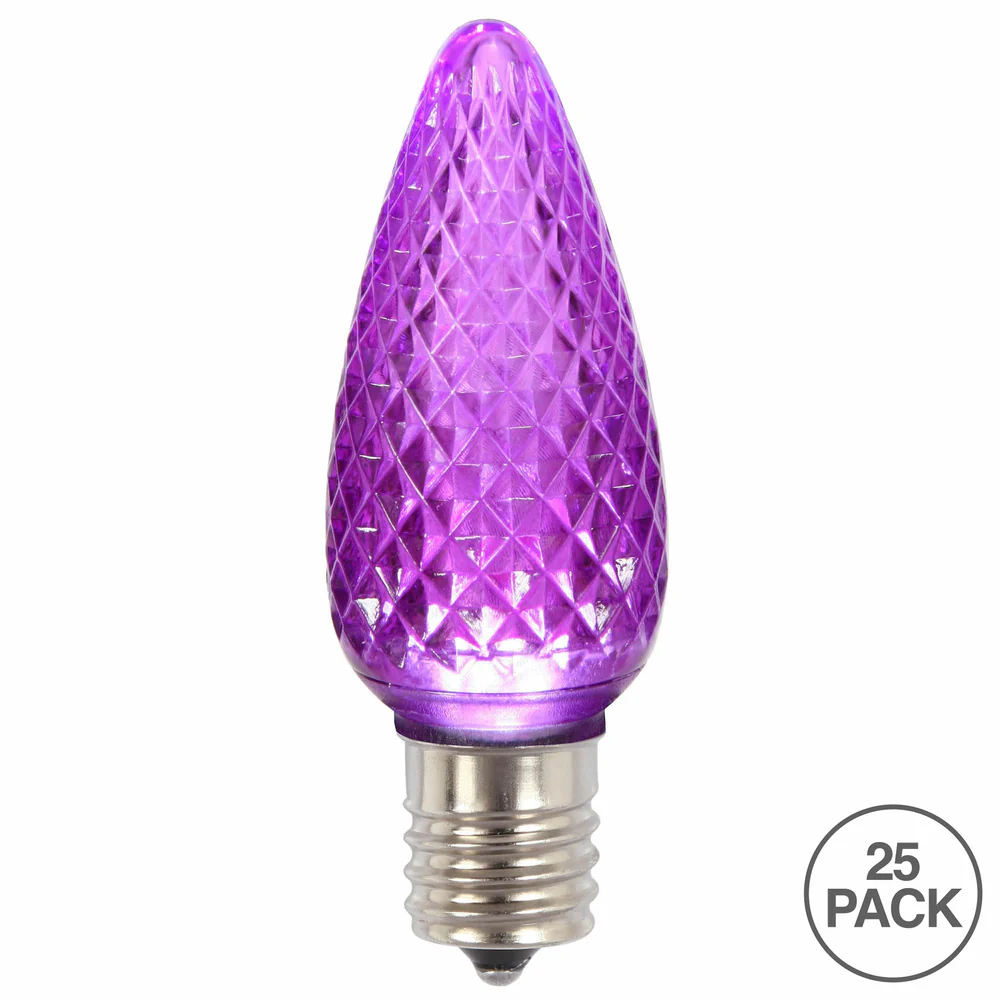 25Pk - Vickerman .8W C9 LED Purple Faceted Twinkle Light Bulb 120v - Image 2