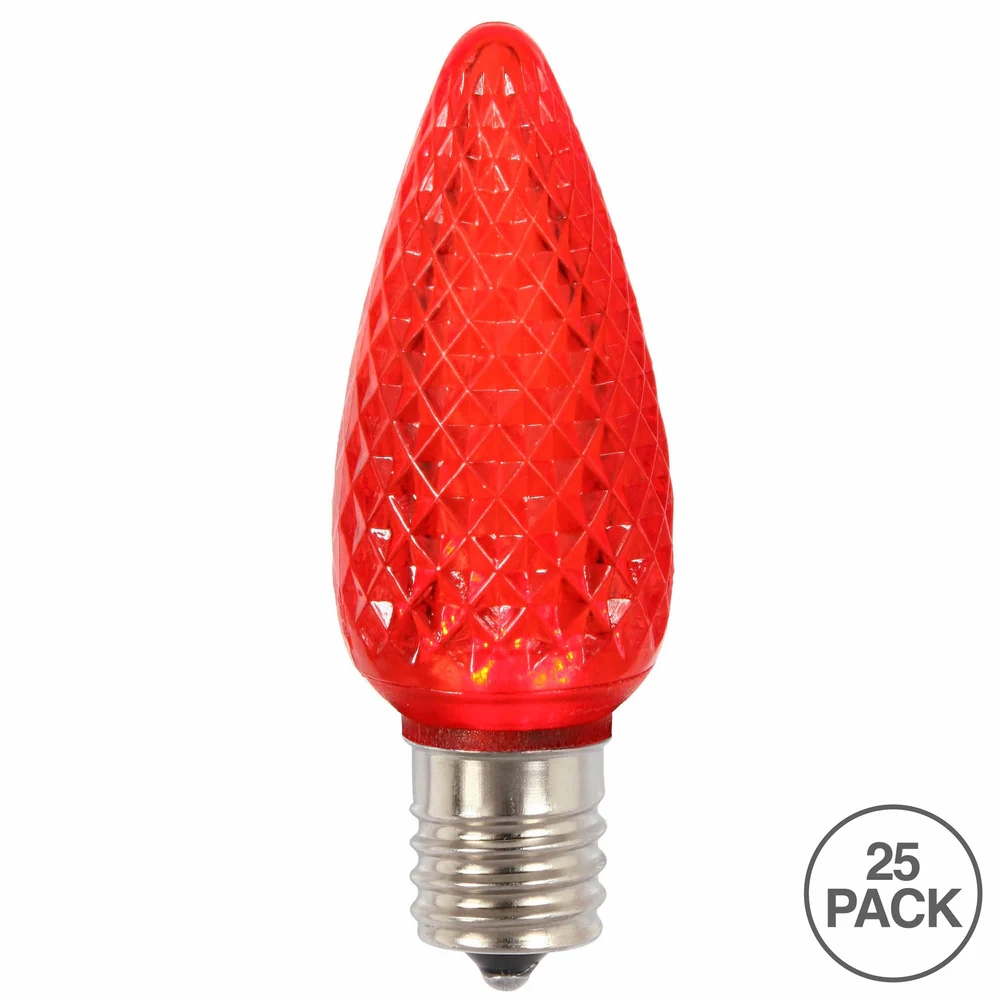 25Pk - Vickerman .8W C9 LED Red Faceted Twinkle Replacement Light Bulb 120v - Image 2