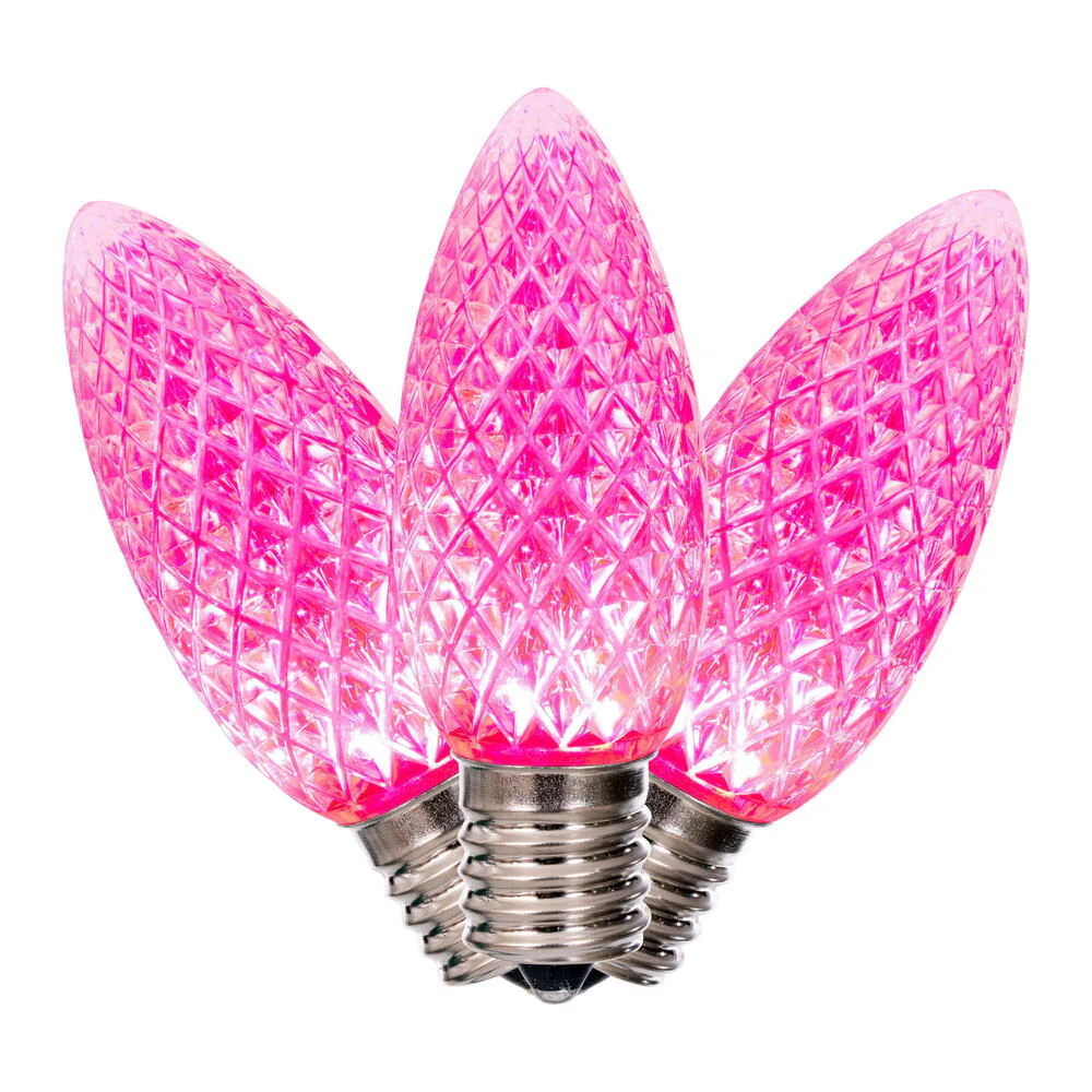 25PK - Vickerman C9 Faceted LED Pink Bulb .96W Plastic Replacement Bulbs - Image 2