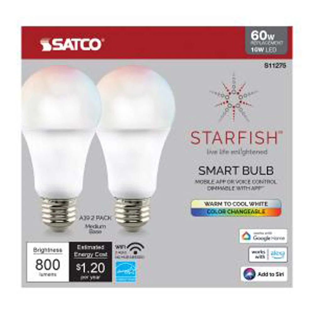 2Pk - 10W A19 LED RGB & Tunable White Starfish IOT 800 Lumens 120v - Image 2