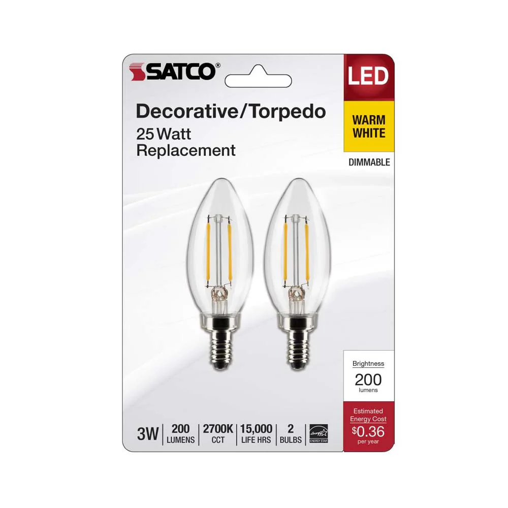 2Pk - 3W B11 LED Clear Candelabra Base 2700K 200 Lumens 120v - Image 2