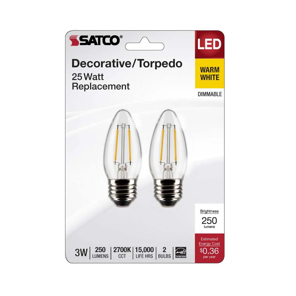 2Pk - 3W B11 LED Clear Medium Base 2700K 250 Lumens 120v - Image 2