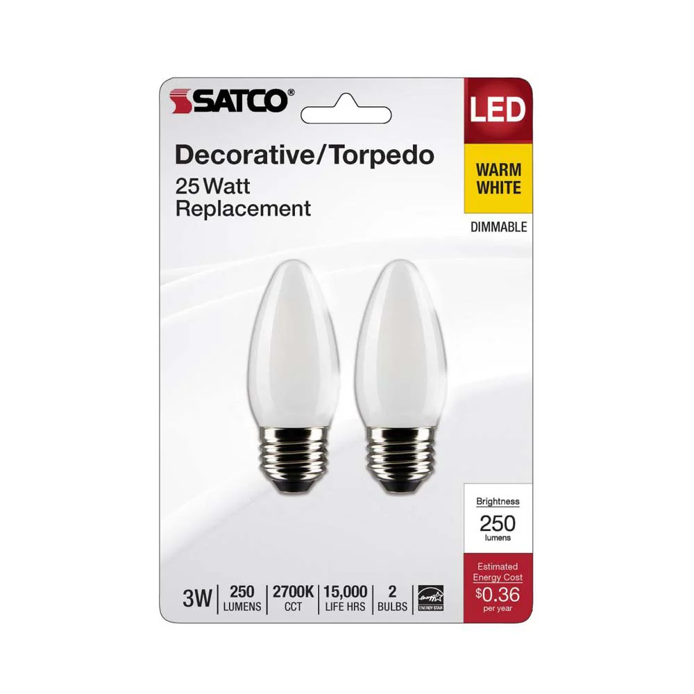 2Pk - 3W B11 LED Frosted Medium Base 2700K 250 Lumens 120v - Image 2