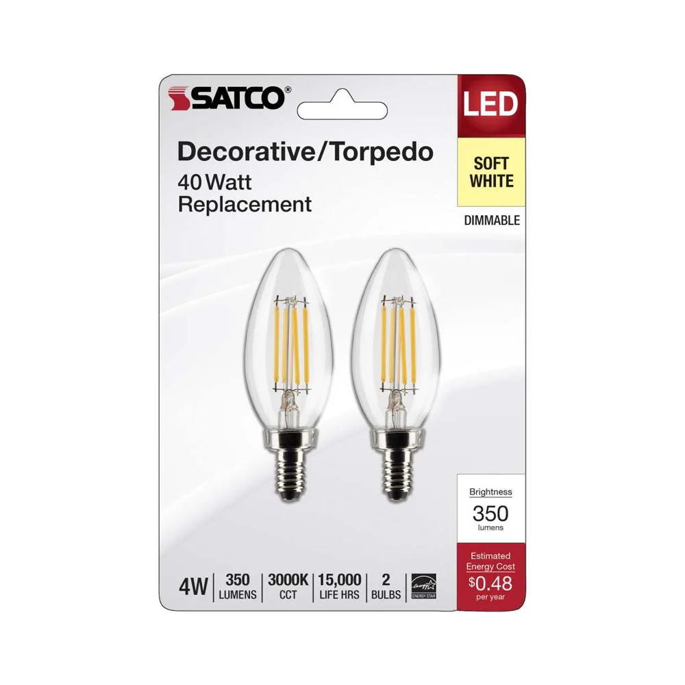 2Pk - 4W B11 LED Clear Candelabra Base 3000K 350 Lumens 120v - Image 2