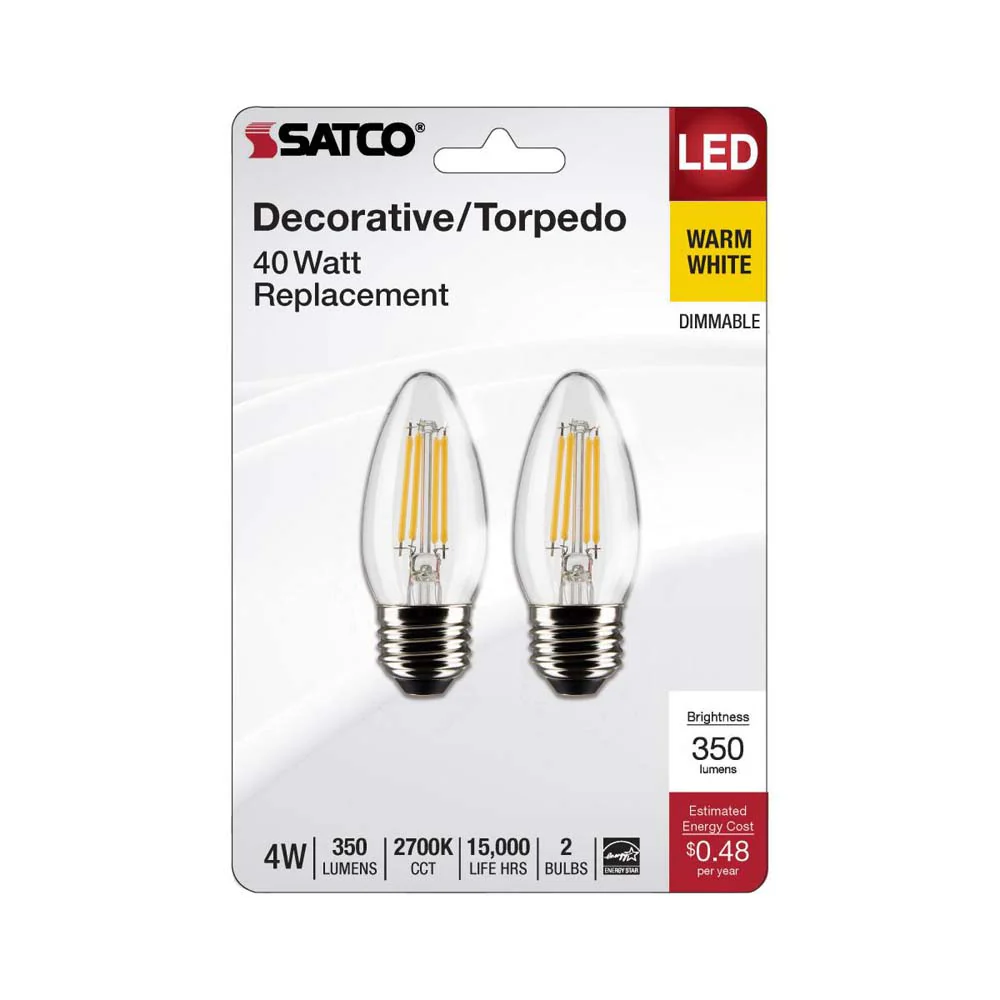 2Pk - 4W B11 LED Clear Medium Base 2700K 350 Lumens 120v - Image 2