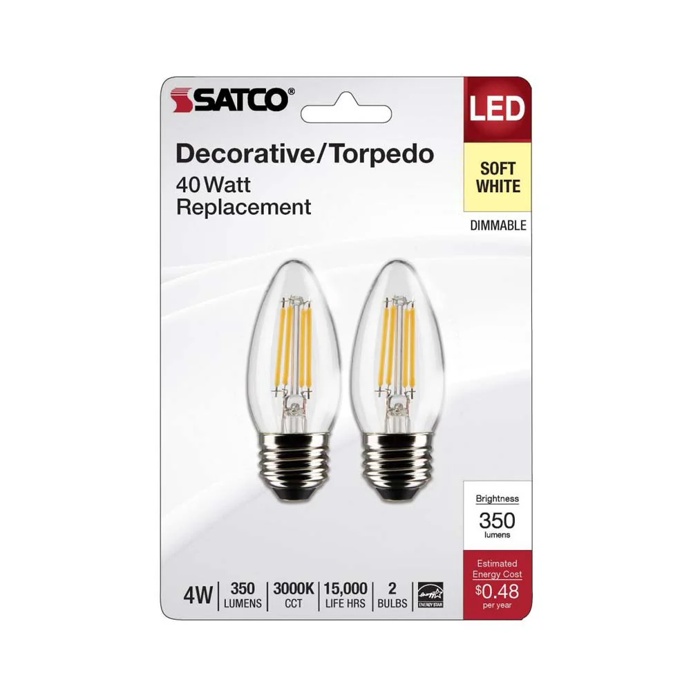 2Pk - 4W B11 LED Clear Medium Base 3000K 350 Lumens 120v - Image 2