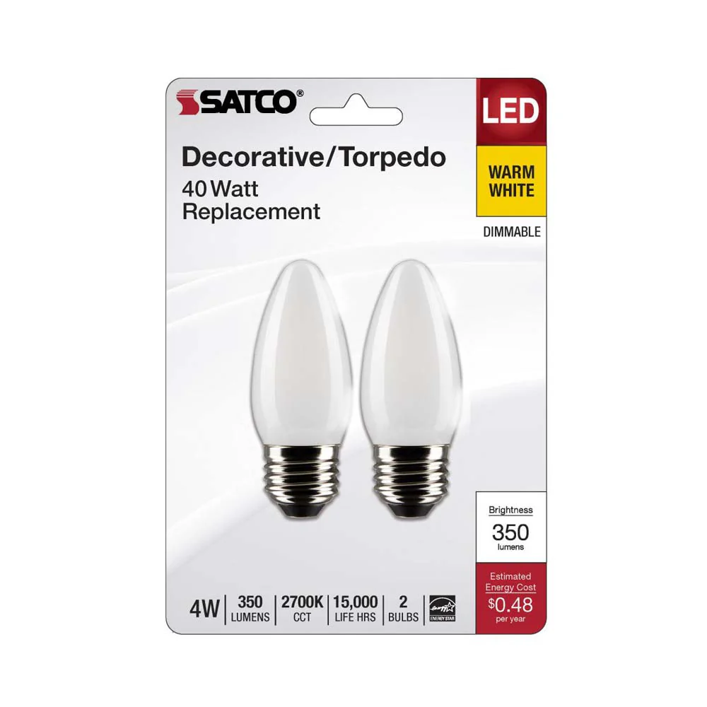 2Pk - 4W B11 LED Frosted Medium Base 2700K 350 Lumens 120v - Image 2