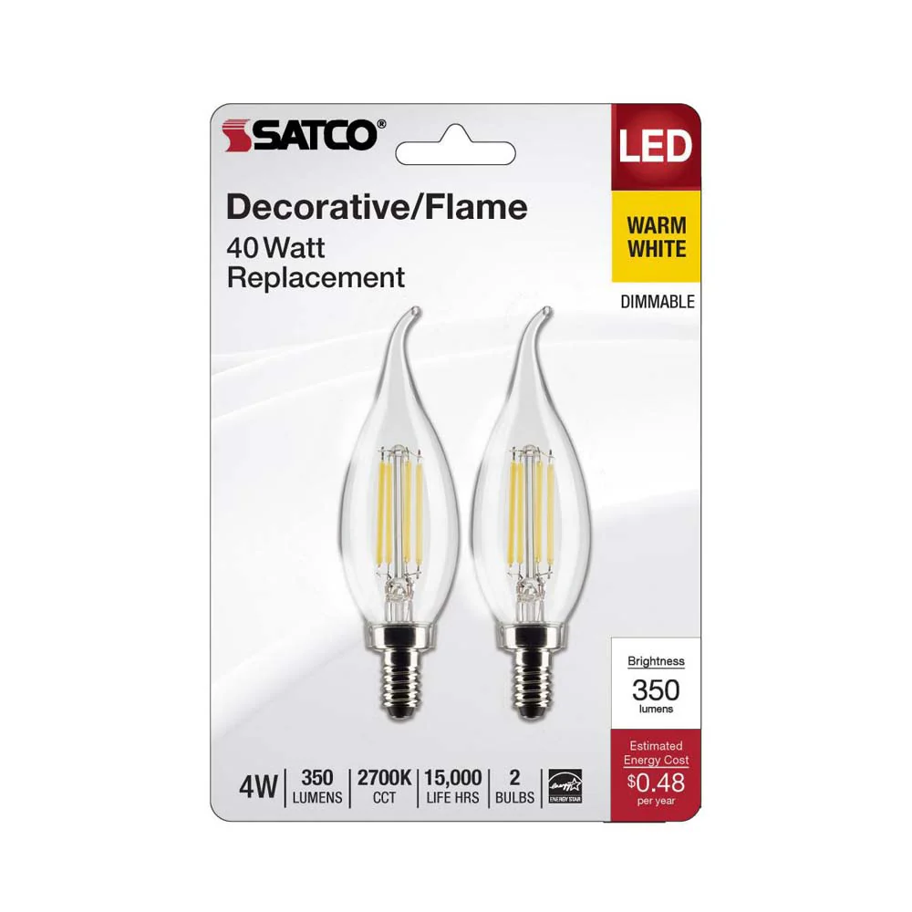 2Pk - 4W CA10 LED Clear Candelabra Base 2700K 350 Lumens 120v - Image 2
