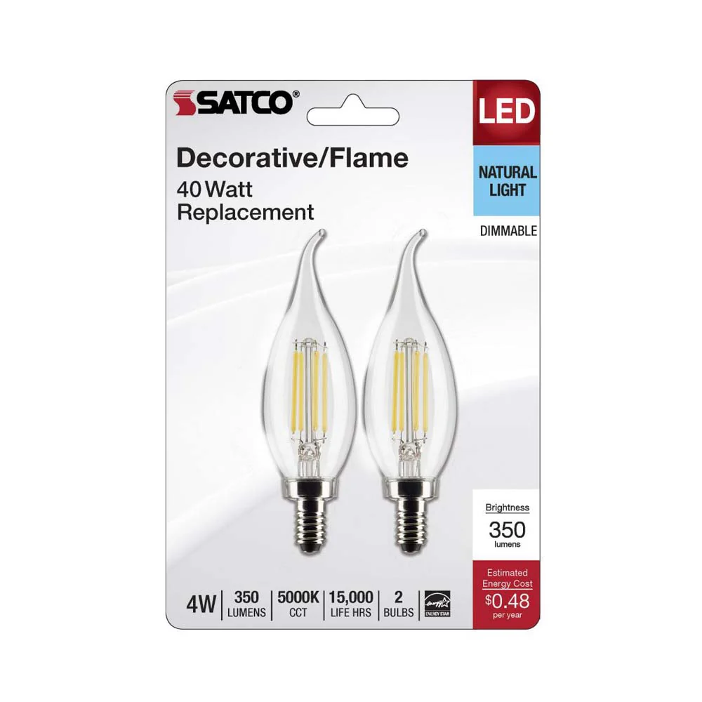 2Pk - 4W CA10 LED Clear Candelabra Base 5000K 350 Lumens 120v - Image 2