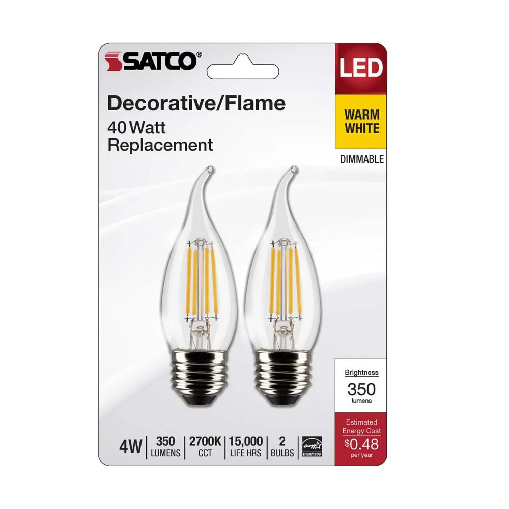 2Pk - 4W CA10 LED Clear Medium Base 2700K 350 Lumens 120v - Image 2
