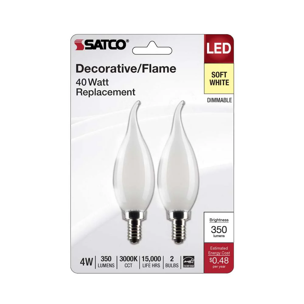 2Pk - 4W CA10 LED Frosted Candelabra Base 3000K 350 Lumens 120v - Image 2