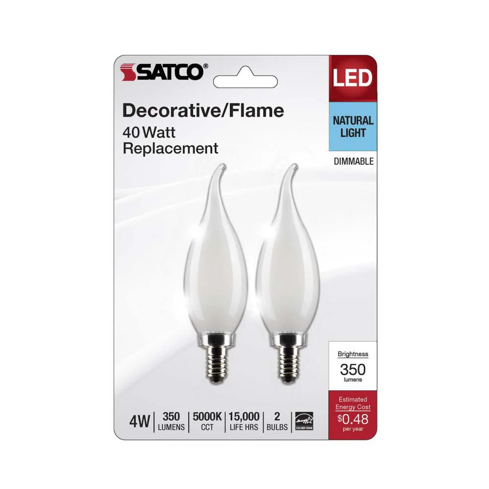 2Pk - 4W CA10 LED Frosted Candelabra Base 5000K 350 Lumens 120v - Image 2