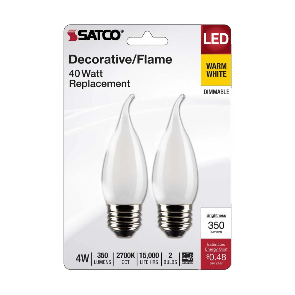 2Pk - 4W CA10 LED Frosted Medium Base 2700K 350 Lumens 120v - Image 2