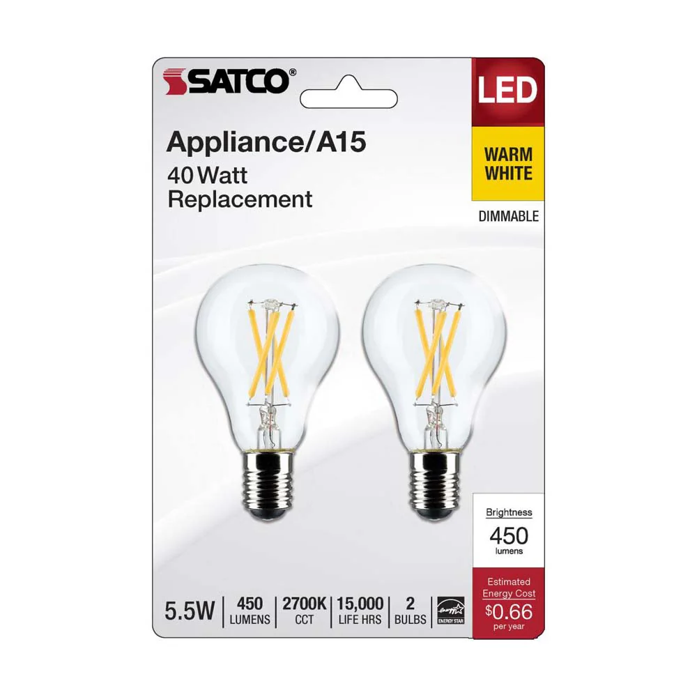 2Pk - 5.5W A15 LED Clear Intermediate Base 2700K 450 Lumens - Image 3