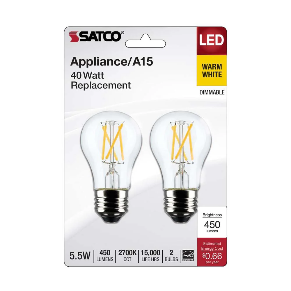 2Pk - 5.5W A15 LED Clear Medium Base 2700K 450 Lumens - Image 4