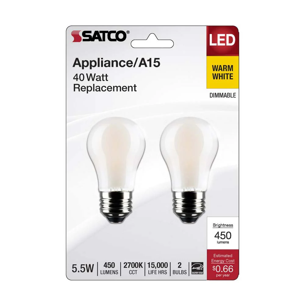 2Pk - 5.5W A15 LED Frosted Medium Base 2700K 450 Lumens - Image 3
