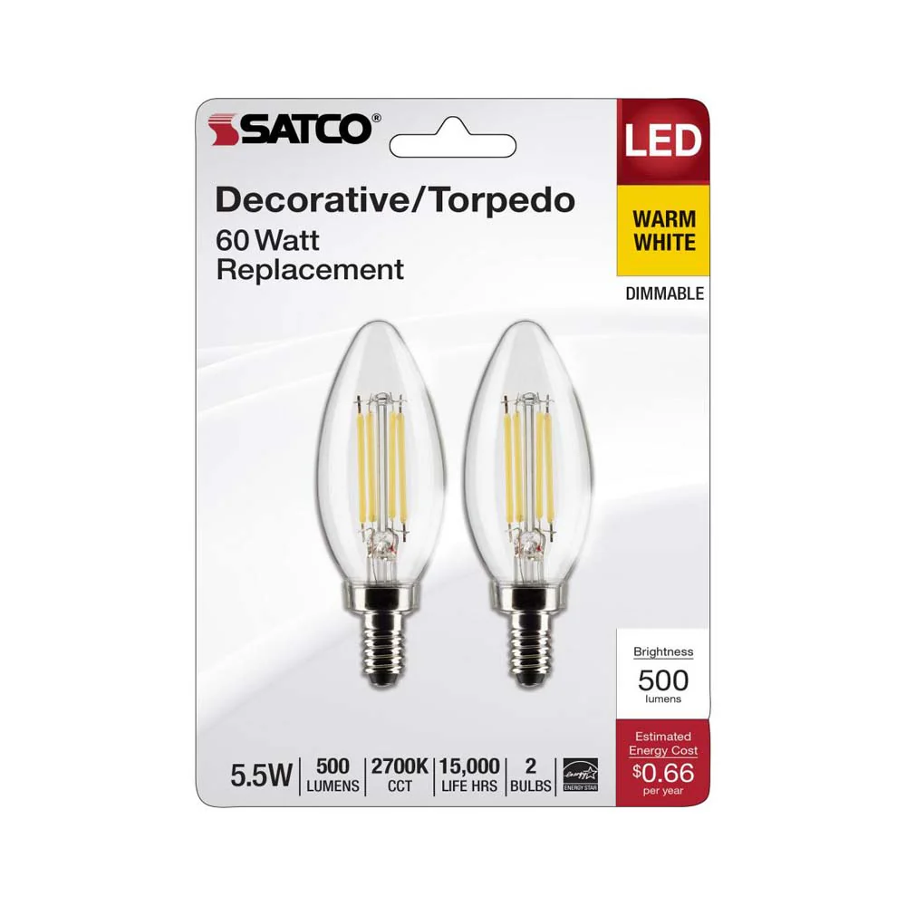 2Pk - 5.5W B11 LED Clear Candelabra Base 2700K 500 Lumens 120v - Image 3