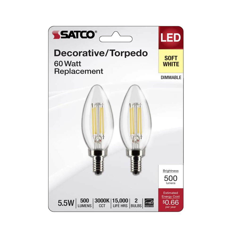 2Pk - 5.5W B11 LED Clear Candelabra Base 3000K 500 Lumens 120v - Image 4