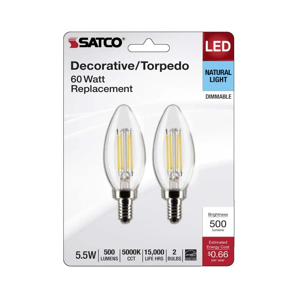 2Pk - 5.5W B11 LED Clear Candelabra Base 5000K 500 Lumens 120v - Image 2
