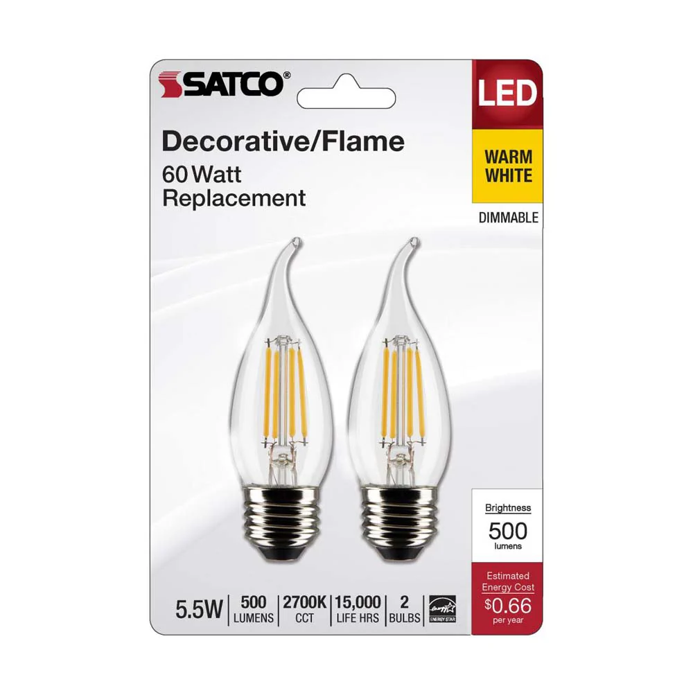 2Pk - 5.5W CA10 LED Clear Medium Base 2700K 500 Lumens 120v - Image 2