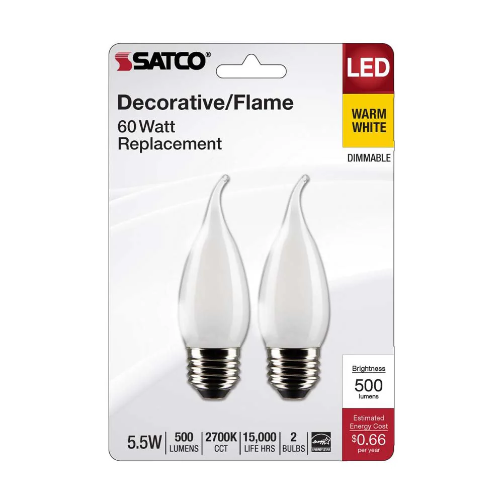 2Pk - 5.5W CA10 LED Frosted Medium Base 2700K 500 Lumens 120v - Image 2