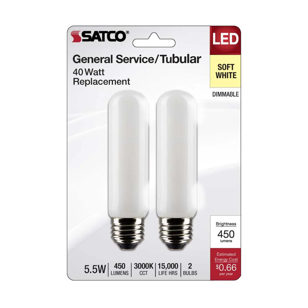 2Pk - 5.5W T10 LED Frosted Medium Base 3000K 450 Lumens 120v - Image 2