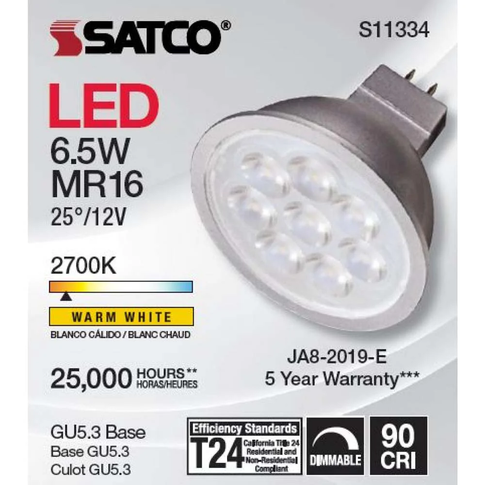 Satco 6.5W MR16 LED 2700K GU5.3 base 25 deg. Beam Angle 12v - Image 2
