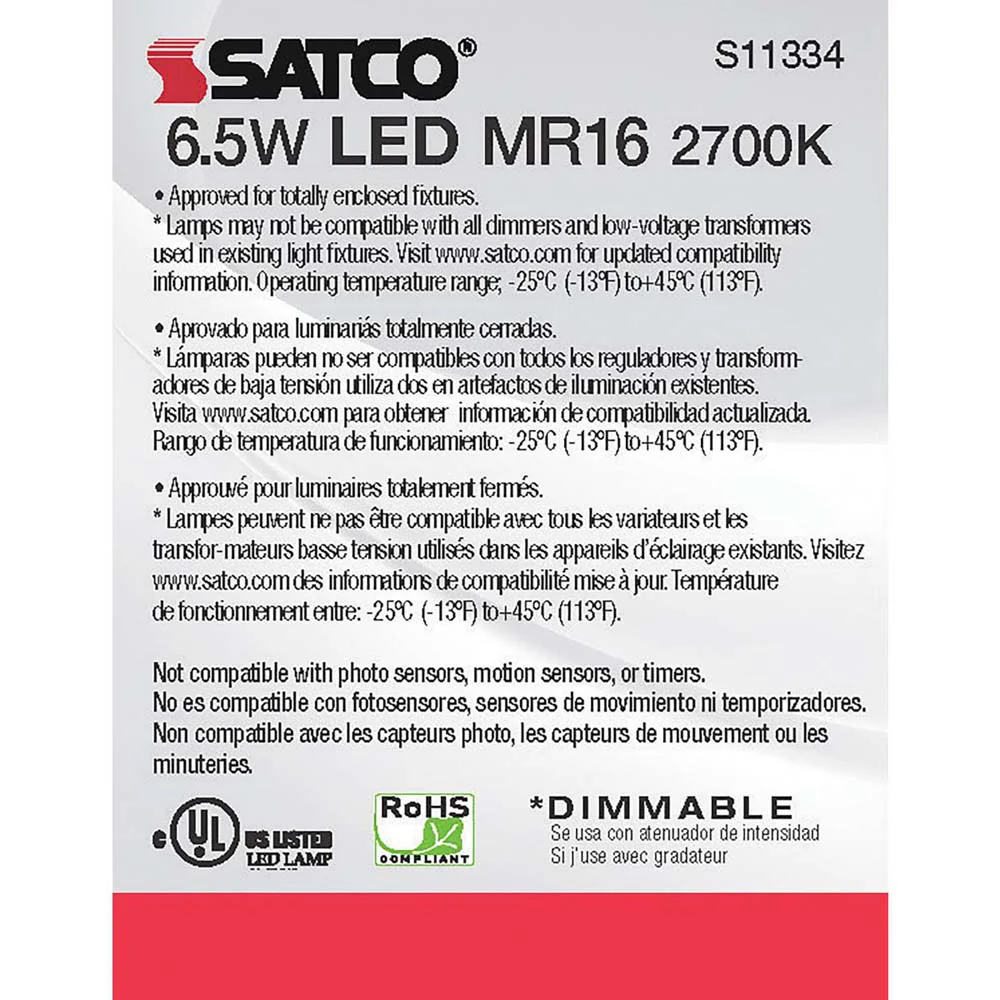 Satco 6.5W MR16 LED 2700K GU5.3 base 25 deg. Beam Angle 12v - Image 5