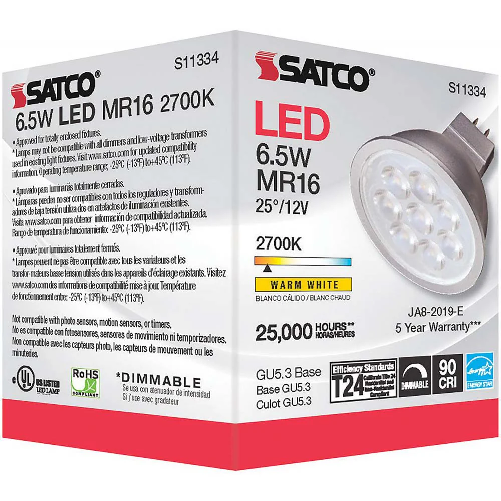 Satco 6.5W MR16 LED 2700K GU5.3 base 25 deg. Beam Angle 12v - Image 7