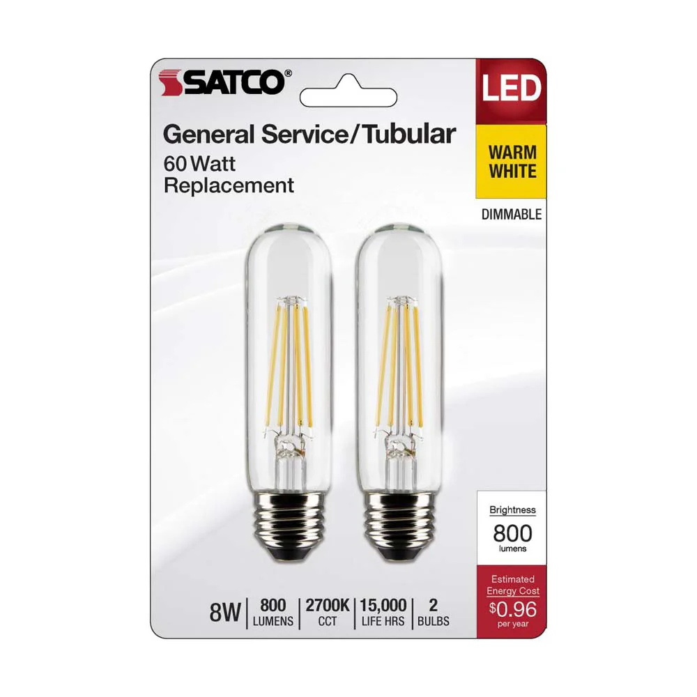 2Pk - 8W T10 LED Clear Medium Base 2700K 800 Lumens 120v - Image 2