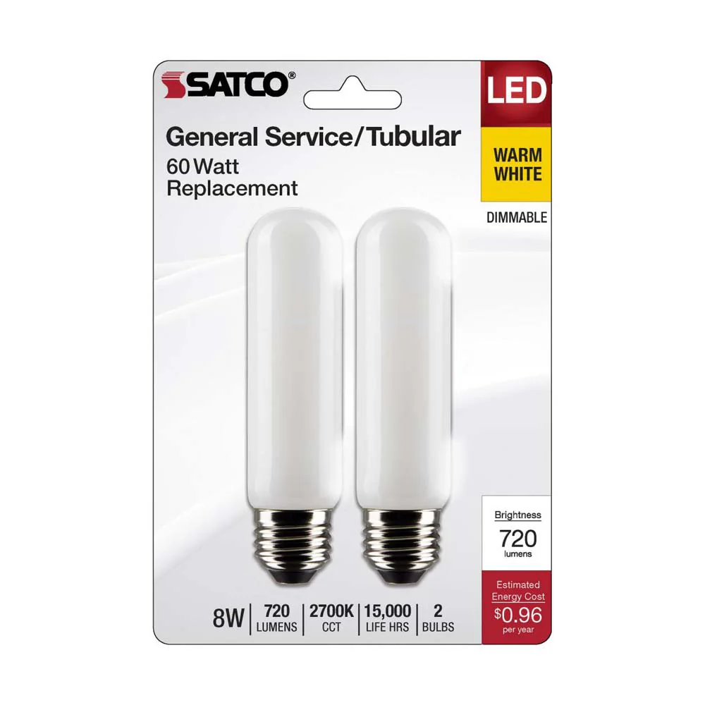 2Pk - 8W T10 LED Frosted Medium Base 2700K 720 Lumens 120v - Image 2