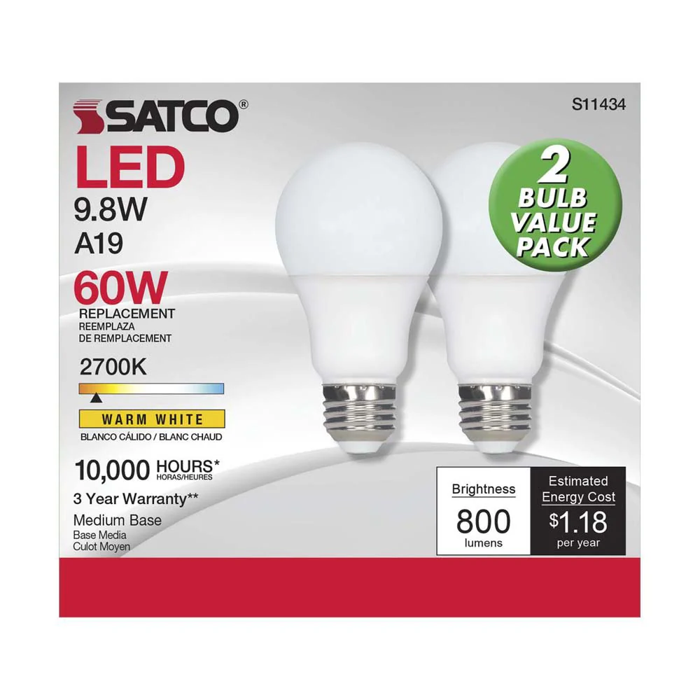2Pk - 9.8W A19 LED 2700K E26 Medium base 220 deg. Beam Angle 120v - Image 5