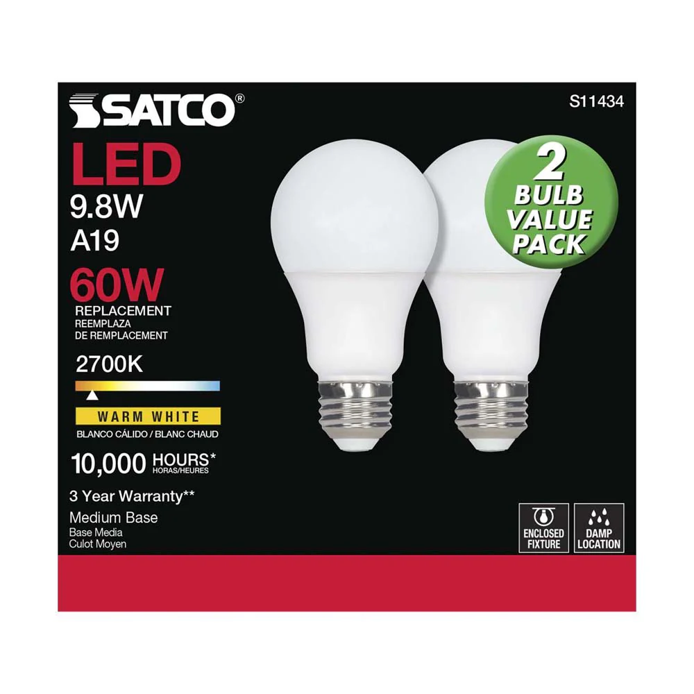 2Pk - 9.8W A19 LED 2700K E26 Medium base 220 deg. Beam Angle 120v - Image 6