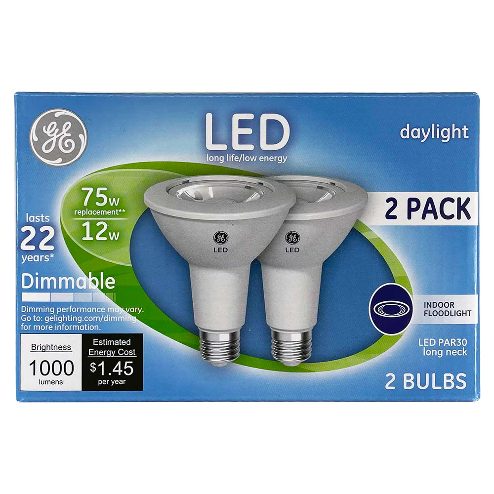 2Pk - GE 12W PAR30L LED Dimmable Daylight Flood 1000Lm - 75w Replacement - Image 3