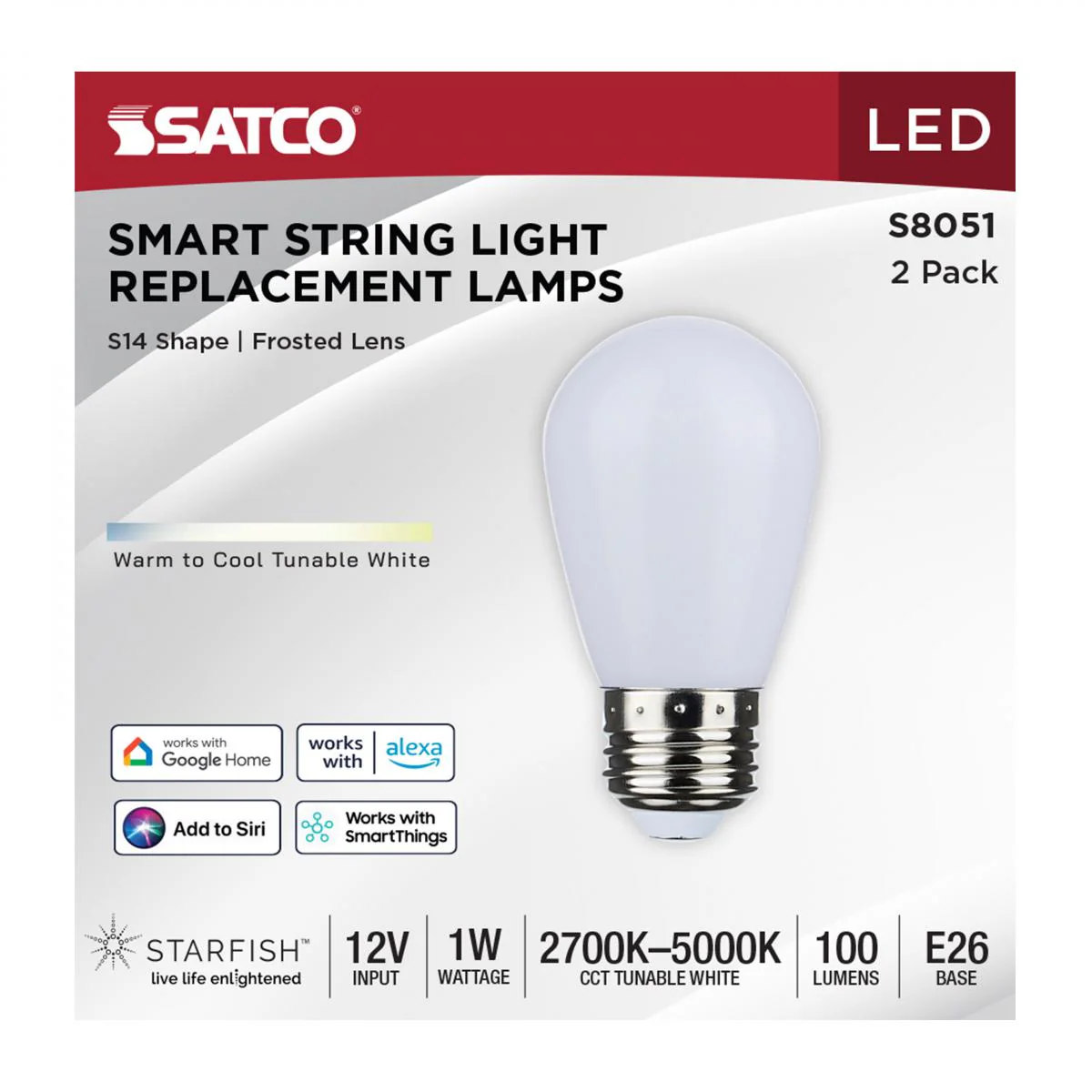 2Pk - Satco 1w S14 LED Smart String Starfish IOT 12v Frosted Replacement Bulb - Image 2